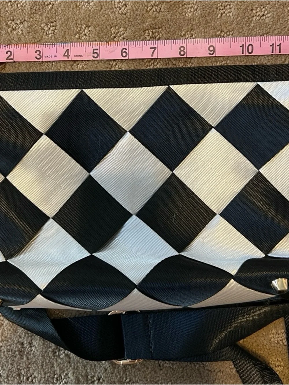 Vintage KUNNI Japan Black White Harlequin Woven Crossbody Bag Limited